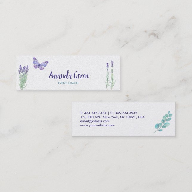 Stilvolle Floral Butterfly Business Card Mini Visitenkarte (Vorne/Hinten)