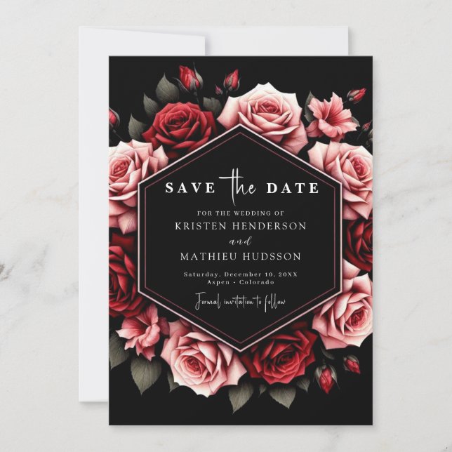 Stilvolle Floral Crimson Red Wedding Save The Date (Vorderseite)