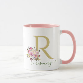 Stilvolle Floral Gold Pink IHRE Monogrammbezeichnu Tasse