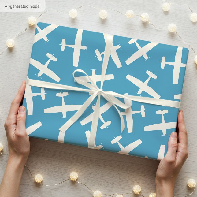 Stilvolle Flugzeuge Retro Schlichtes Geburtstagsmu Geschenkpapier (Von Creator hochgeladen)
