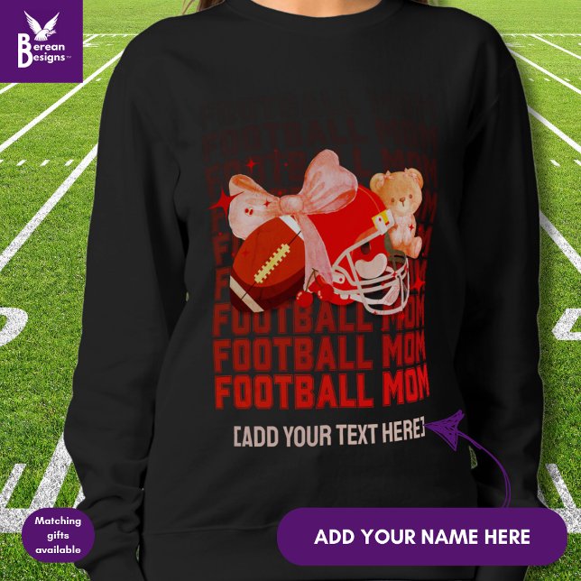 Stilvolle FOOTBALL MAMA Coquette Sweatshirt (Fun, stylish FOOTBALL MOM sweatshirt designed with coquette aesthetic and CUSTOMIZABLE TEXT.)