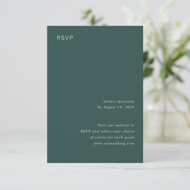 Stilvolle Forest Green Minimalistisch Wedding RSVP Karte (Stehend Vorderseite)