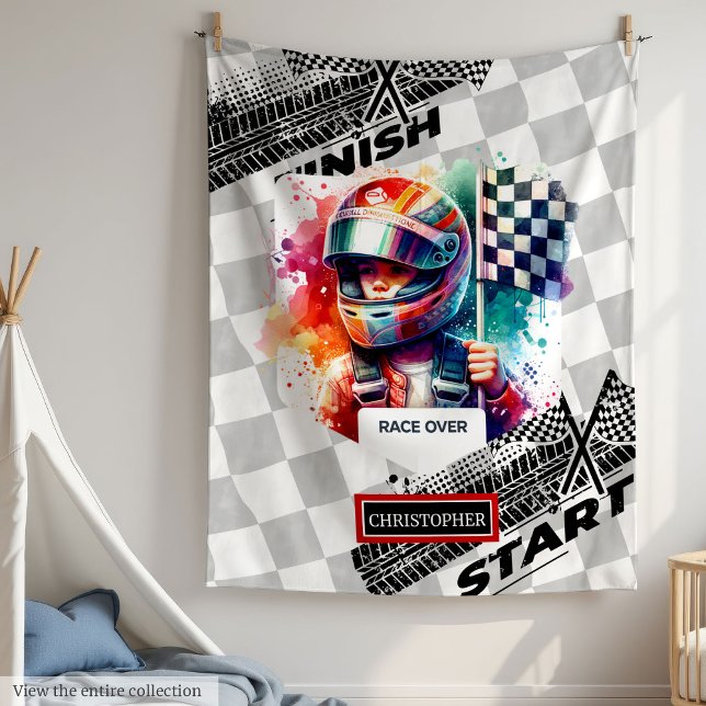 Stilvolle Formel-1-Geschenk für den Boy-Racing Fleecedecke (Stylish Watercolor Boy Racing Formula 1 Gift)