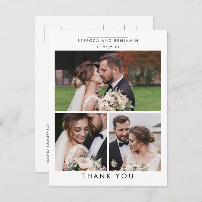 Stilvolle Foto Collage für Hochzeiten Vielen Dank Postkarte (Vorne/Hinten)