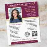Stilvolle Foto für mobile Notare Service Plum Gold Flyer<br><div class="desc">Attraktieren Sie mehr Kunden mit diesen klassischen Notary Public Business Flyer. Eine stilvolle Vorlage, die mit Ihrem Foto, Namen, Details, QR-Code und einem Logo oder Akkreditierungssymbol personalisiert ist. Business Flyer sind ein effektiver Weg, um Ihr Geschäft zu fördern und Ihre Notare zu werben. Ein effektiver Weg, um Ihr Geschäft zu...</div>