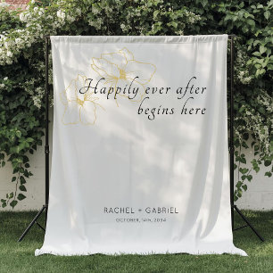 Stilvolle Fotobox Faux-Gold-Blumen-Hochzeit  Wandteppich