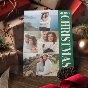 Stilvolle Fotocollage Grün Weiß Frohe Weihnachten
