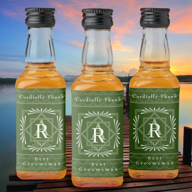 Stilvolle Frame Green Monogram Alkoholflaschenetikett (Modern stylish Monogram Design. )