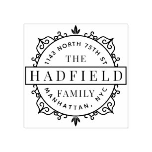 Stilvolle Frame & moderne Familienname-Rücksendead Gummistempel