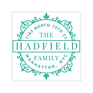 Stilvolle Frame & moderne Familienname-Rücksendead Permastempel