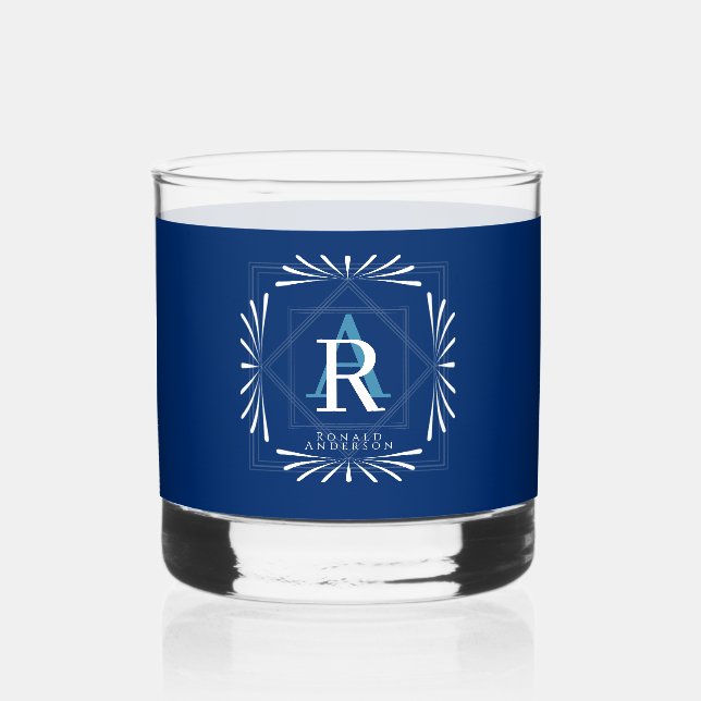 Stilvolle Frame Navy Monogram Whiskyglas (Vorderseite)