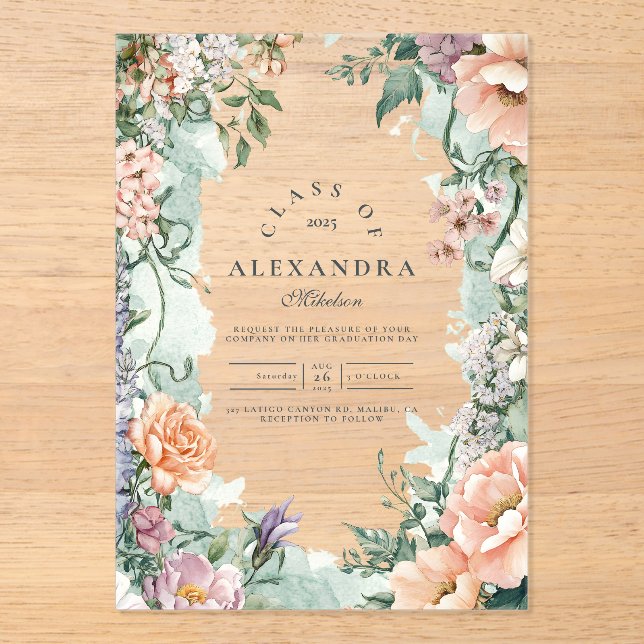 Stilvolle Frühlingsparty für Wildblume Acryleinladungen (Vorderseite)