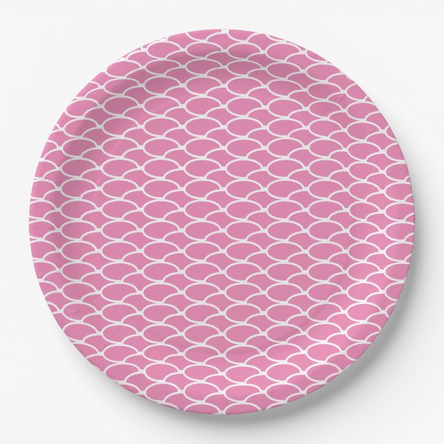 Stilvolle Fun Pink Overlapping Ocean Waves Muster Pappteller (Vorderseite)