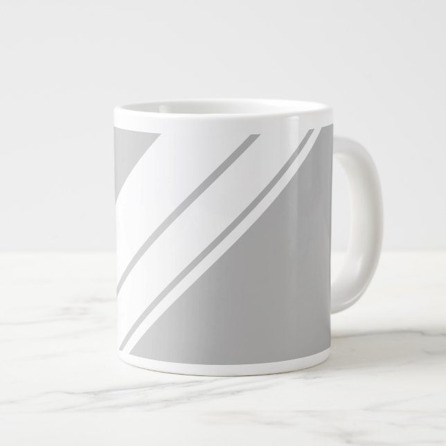 Stilvolle Fun Sporty Light Gray White Racing Strei Jumbo-Tasse (Vorderseite Rechts)