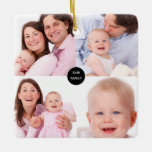 Stilvolle Fünf-Familien-Fotocollage-Namen Keramikornament<br><div class="desc">Hier ist eine tolle Idee, um Ihre Lieblings-Fotos zu zeigen! Tauschen Sie einfach in fünf Ihrer bevorzugten Fotos auf der Vorderseite und dann ein anderes auf der Rückseite aus, zusammen mit Ihren Namen, wenn Sie möchten oder können Sie diesen Text entfernen, falls gewünscht. Auch für Großeltern ein wunderschönes Geschenk! Für...</div>