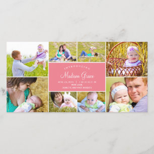 Stilvolle Geburtserklärung von Collage - Rosa Ankündigung