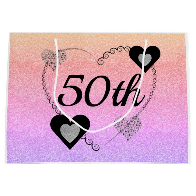 Stilvolle Geburtstagsgeschenktasche 50. Große Geschenktüte (Vorderseite)