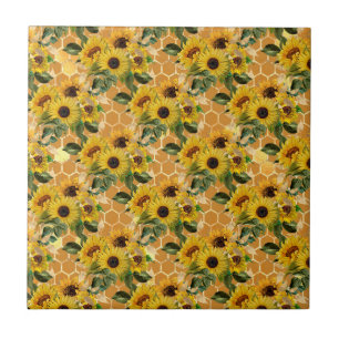 Stilvolle Gelbe Sonnenblumen Bouquet Honeycomb Fliese