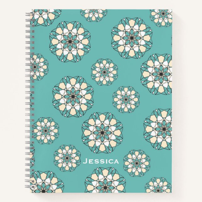 Stilvolle geometrische Aquamarine Floral Mandala P Notizbuch (Vorderseite)