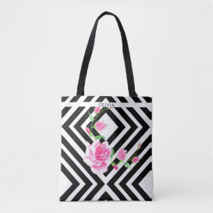 Stilvolle gestreifte Pink Rose-Tasche