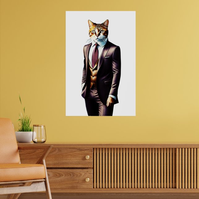 Stilvolle Ginger Cat Man in Seinem Anzug Poster (Wohnzimmer 2)