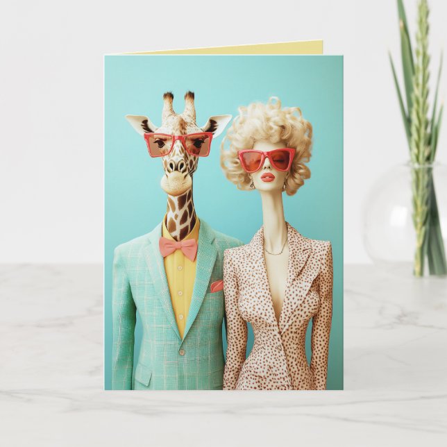 Stilvolle Giraffe und Frau Einladung (Vorderseite)