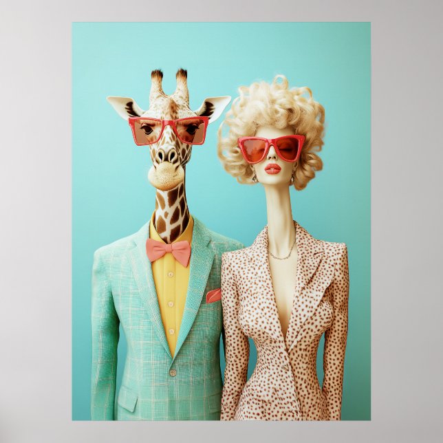Stilvolle Giraffe und Frau Poster (Vorne)
