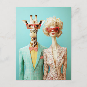 Stilvolle Giraffe und Frau Postkarte