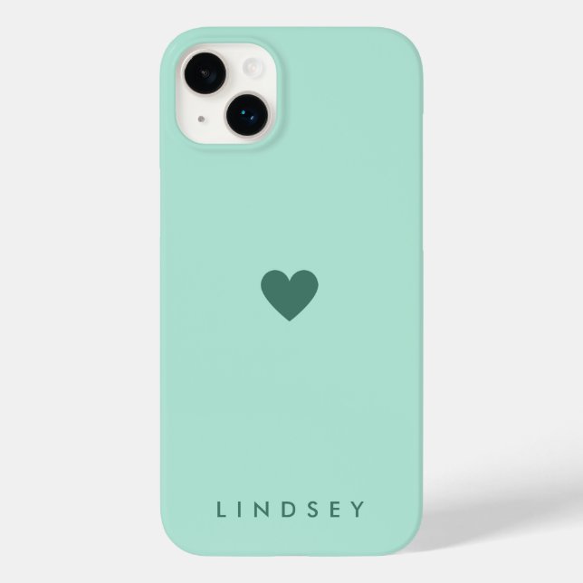 Stilvolle Girly Mint Green Heart und Name Case-Mate iPhone Hülle (Rückseite)
