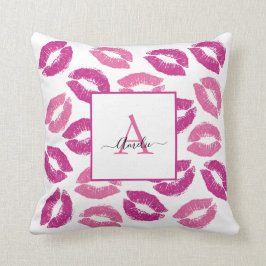 Stilvolle Girly Pink Kisses Lips Monogramm Name Kissen