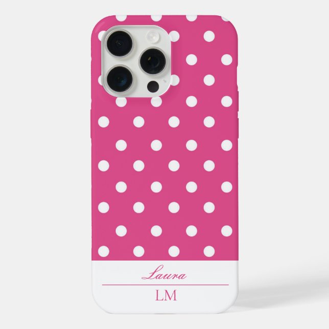 Stilvolle Girly Pink und White Polka Dots iPhone Hülle (Rückseite)