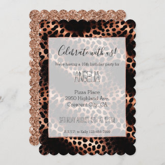 Stilvolle Girly Rose Gold Black Leopard Einladung