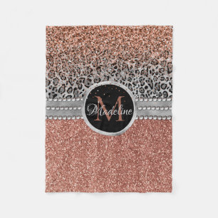 Stilvolle Girly Rose Gold Glitzer Leopard Monogram Fleecedecke