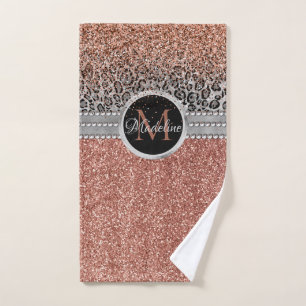 Stilvolle Girly Rose Gold Glitzer Leopard Monogram Handtuch