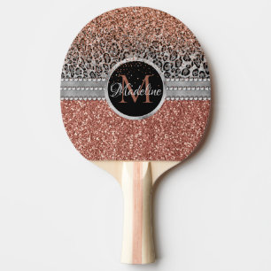 Stilvolle Girly Rose Gold Glitzer Leopard Monogram Tischtennis Schläger