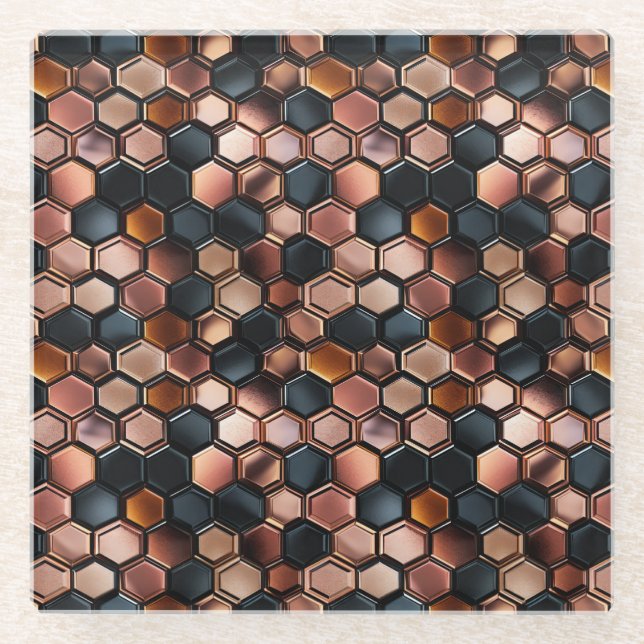 Stilvolle Glam Black Rose Gold Tiles Glasuntersetzer (Vorderseite)