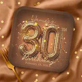 Stilvolle Glam Brown und Gold 30. Geburtstag Pappteller