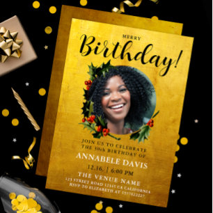 Stilvolle Glam Gold Weihnachtsfeier Geburtstag Fot Einladung