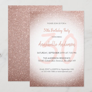 Stilvolle Glam Pink Rose Gold Sparkle 30. Geburtst Einladung