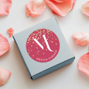 Stilvolle Glam Red Gold Glitzer Initial Monogram Runder Aufkleber