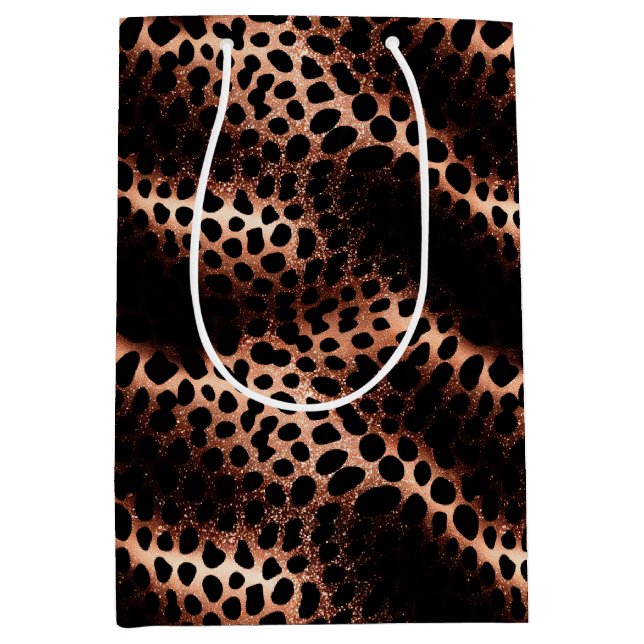 Stilvolle Glam Rose Gold Blush Pink Leopard Sparkl Mittlere Geschenktüte (Vorderseite)