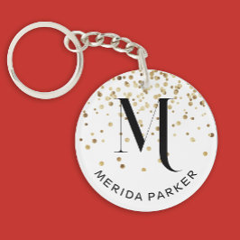 Stilvolle Glam White Gold Glitzer Initial Monogram Schlüsselanhänger