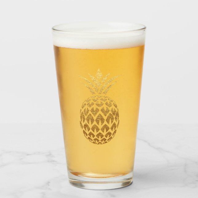 Stilvolle Glitzer Gold Ananas Glas (Vorne (Gefüllt))