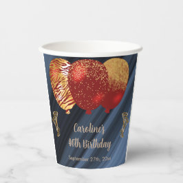 Stilvolle Glitzer & Gold Red Balloons 40. Geburtst Pappbecher