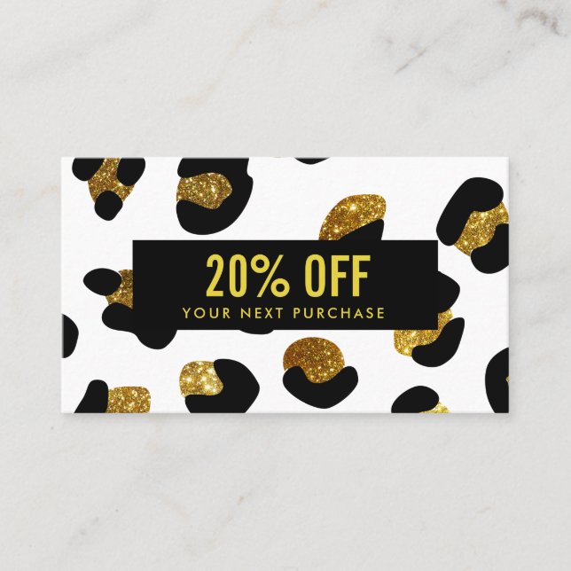 Stilvolle Glitzer Gold White Leopard Coupon Card Visitenkarte