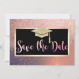 Stilvolle Glitzer Rose Gold Abschluss Save the Dat Date