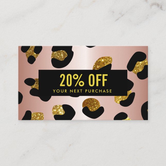 Stilvolle Glitzer Rose Gold Leopard Coupon Card Visitenkarte (Vorderseite)