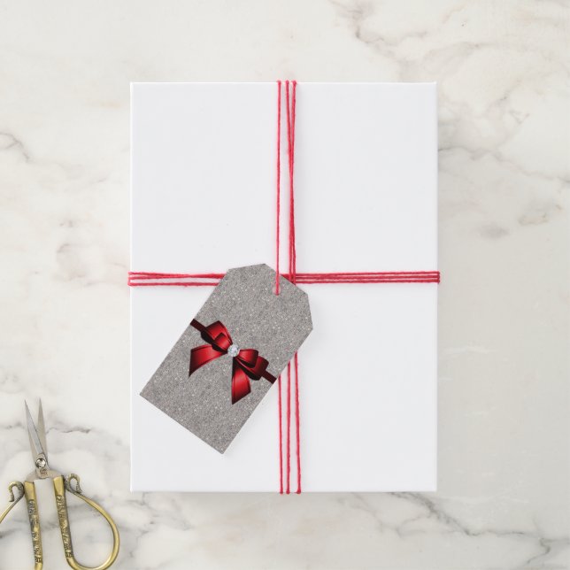 Stilvolle Glitzy Sequins Bow & Ribbon Geschenkanhänger (Mit Garn)