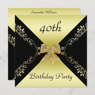 Stilvolle Gold & Black Decorative Bow 40. Geburtst Einladung