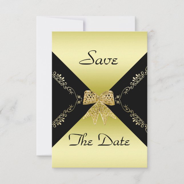 Stilvolle Gold & Black Decorative Bow Save the Dat Date (Vorderseite)